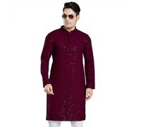 DIVISIVE Kurta Homme Paillettes Brodées Mélange de Coton Slim Fit