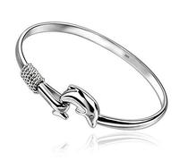 DIVISTAR Bracelet jonc pour femme en argent sterling 925 massif avec dauphin