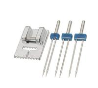 DIVISTAR Pied presseur rainuré + 3 aiguilles doubles pour machine à coudre Brother