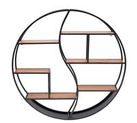 Divit Étagère murale ronde en bois avec cadre en métal - Étagère flottante avec 6 étagères - Diamètre : 68 cm - Noir