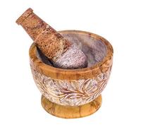 Divit Shilp Mortier et Pilon, en Pierre Dure polie résistante, broyeur en Pierre Naturelle pour Les épices, Les pâtes, Les Herbes, l'assaisonnement, etc. (Mix Color with Engraving)