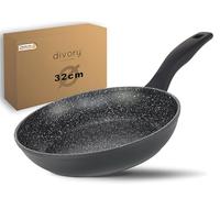DIVORY Poêle à frire 32cm induction - Grande poêle universelle à revêtement antiadhésif pour tous les types de cuisinières - Poignées sûres, convient au lave-vaisselle (Poignée : Noir)