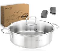 DIVORY sauteuse inox 28 cm - Poêle haute non revêtue sans PTFE/PFOA, avec couvercle, pour induction & four, casserole profonde (PURA, 28cm)
