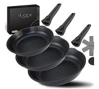 DIVORY Set de 3 poêles Poêle 20cm, 24cm, 28cm avec poignée amovible, induction, revêtement anti-adhésif poêle à frire haute + protège-poêle - Poêle à induction