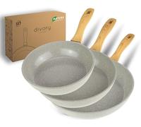 DIVORY Set de poêles en céramique 20, 24, 28cm - Poêles avec revêtement céramique, induction, sans PFAS & PTFE, résistantes au four & au lave-vaisselle (Natura, 20, 24, 28 cm)