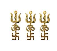 Divya Mantra Combo d'indien traditionnel Trishul OM Svastika yantra spirituel murale en métal à suspendre d'ornementhindou religieux Trisakthi Vastu Pooja item Collectible - Home Decor Cadeau Lot de