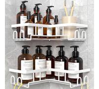 Diwoker Etagere Douche sans Percage Rangement Salle de Bain Blanc 2 Pièces | Support Gel Douche Salle de Bain, Étagère Douche d'angle sans Perçage, Accessoire Douche