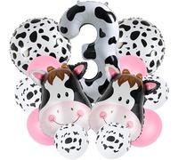 DIWULI Anniversaire Vache 3 Ans Kit - Decoration Anniversaire Chiffre 3, Ballon Vache Set, Deco Anniversaire, Garcon Fille, Ballons Fête Nombre Numero Set, Enfant Cadeau Ferme Agriculture Noir Blanc