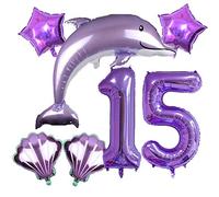 DIWULI Set Ballons Dauphin - Chiffre 15 Lilas Fête Mer Enfant
