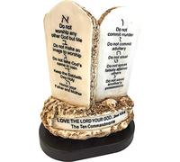Dix (10) Commandements tablettes ou Décalogue donné à Moïse sur Le Mont Horeb - Résine sur Socle en Bois (17,8 cm de Hauteur)