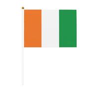 Dix mini drapeaux à bâton, 14 x 21 cm, drapeau de la Côte d'Ivoire imprimé, petits fanions agitant pour le sport, bannières d'encouragement avec mât de 30 cm