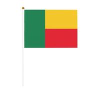 Dix mini drapeaux à bâton, 14 x 21 cm, drapeau du Bénin imprimé, petits fanions agitant pour le sport, bannières d'encouragement avec mât de 30 cm