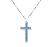 Dixbix Collier avec croix de baptême pour femme, collier avec croix de première communion, bijoux cadeaux pour femmes, 1.5 x 1.4 x 0.8 inches, Strass, Strass