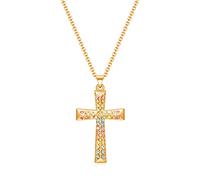 Dixbix Collier avec croix de baptême pour femme, collier avec croix de première communion, bijoux cadeaux pour femmes, 0.8" x 1.5", Strass, Strass