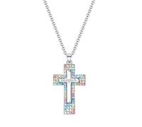 Dixbix Collier avec croix de baptême pour femme, collier avec croix de première communion, bijoux cadeaux pour femmes, Strass, Strass