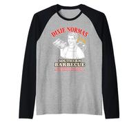 Dixie Normas Barbecue - Meat is Huge & Hot - Funny Pun Adulte Manche Raglan