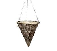 DIXIE STORE Panier à Fleurs à Suspendre Pot à Suspendre Panier Décoratif en Rotin pour Fleurs et Plantes à Suspendre Avec Une Chaîne30x30x33 Cône Marron Clair