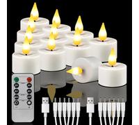 Dixmas Bougies LED de Table USB Rechargeable avec Télécommande Flamme Vacillante Chauffe Plat pour Halloween Noël Déco Mariage 12 pcs