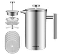 Dixmas Cafetière à Piston Camping en Acier Isotherme avec 5 Filtres de Rechange French Press 350ML 2 Tasses