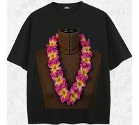 DIY 220g Pure Cotton Short Double Single-Sided Printed T-Shirt, A pink and yellow flower lei on a mannequin torso, Retro Hip-Hop Style, Street Y2K,Unisex T-Shirt,Holiday Essentials Composition: 100% C