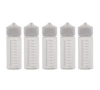 DIY-24H Lot de 5 bouteilles vides de 120 ml avec échelle de mesure en blanc ou noir, flacons compte-gouttes pour huiles ou liquides, avec graduation de fermeture de sécurité enfant (5 pièces, blanc)