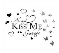 DIY 3D Acrylique Miroir Stickers Muraux avec Papillon, Always KISS ME Goodnight Peel and Stick Miroir Sticker Mural, Décoration Murale Amovible pour Décor Maison Mariage Salon Chambre-Noir