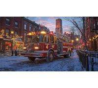 DIY 5D Adultes et débutants Diamant Peinture Complète Foret Kit Camion De Pompiers De Paysage Urbain Motif Diamant Art Kits Diamond Painting Idéal Pour Décoration Murale Foret Rond 40x70cm AD0844