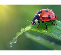 DIY 5D Adultes et débutants Diamant Peinture Complète Foret Kit Coccinelle Rouge Aux Feuilles Vertes Motif Diamant Art Kits Diamond Painting Idéal Pour Décoration Murale Foret Carré 25x35cm AB0877