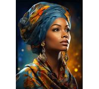 DIY 5D Adultes et débutants Diamant Peinture Complète Foret Kit Femmes Africaines Élégantes Et À La Mode Motif Diamant Art Kits Diamond Painting Idéal Pour Décoration Foret Carré 25x35cm AB1532