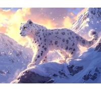 DIY 5D Adultes et débutants Diamant Peinture Complète Foret Kit Magnifique Léopard Des Neiges Motif Broderie Diamant Art Kits Diamond Painting Idéal Pour Décoration Murale Foret Rond 25x35cm AC0469