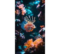 DIY 5D Adultes et débutants Diamant Peinture Complète Foret Kit Magnifique Poisson Lion De Mer Motif Broderie Diamant Art Kits Diamond Painting Idéal Pour Décoration Murale Foret Rond 20x35cm AD0581