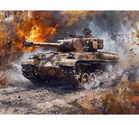 DIY 5D Adultes et débutants Diamant Peinture Complète Foret Kit Tiger Tank Battlefield Explosion Motif Diamant Art Kits Diamond Painting Idéal Pour Décoration Murale Foret Carré 35x45cm AC2857