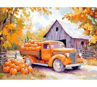 DIY 5D Adultes et débutants Diamant Peinture Complète Foret Kit Vintage Truck Pumpkins Motif Broderie Diamant Art Kits Diamond Painting Idéal Pour Décoration Murale Foret Carré 35x45cm AC2957