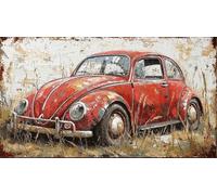 DIY 5D Adultes et débutants Diamant Peinture Complète Foret Kit Voiture Coccinelle Rouge Classique Motif Diamant Art Kits Diamond Painting Idéal Pour Décoration Murale Foret Rond 20x35cm AD0856