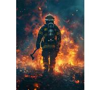 DIY 5D Adultes et débutants Diamant Peinture Complète Foret Point De Croix Kit Pompier En Feu Motif Broderie Diamant Art Kits Diamond Painting Idéal Pour Décoration Murale Foret Rond 35x45cm AC0650