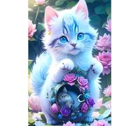 DIY 5D Broderie Diamant Petit Format 20x30cm, Bricolage Diamond Painting Kit Complet Chat à fleurs colorées Peinture Diamant Painting, Diamond Painting Adulte Broderie, Intérieur Murale Décoration