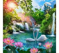DIY 5D Diamant Peinture Complète Foret Point Kit,Paysage de Cascade 50x70cm/20x28in Round Drill Diamond Painting Point de Croix Peinture Strass Broderie Diamant Arts Cadeau décor à la MaisonMaison