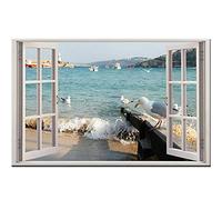 DIY 5D Diamant Peinture kit complet, Broderie Diamant Peinture par numéro Diamond Painting Adultes Point de Croix Strass Broderie Arts Craft pour Home Décoration Murale(Fenêtres et mer),80x160cm