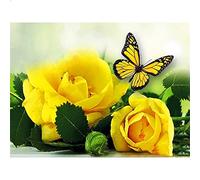 DIY 5D Diamant Peinture Kits,Bricolage Diamond Pasted Painting Papillon fleur jaune Point de Croix Peinture Strass Broderie Craft pour Home Décoration Murale 40x60cm/16x24inch
