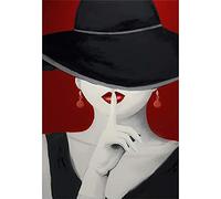 DIY 5D Diamant Peinture Kits Chapeau noir rouge lèvre femme Adultes Broderie Diamant Point De Croix Strass Collé Arts Craft Pour Décoration à Maison Salon Chambre Bureau Autocollant Mural 25x40cm