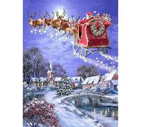 DIY 5D Diamant Peinture Kits de Forage Complet, Square Drill Traîneau du Père Noël 40x50cm Diamond Painting,Kit de Peinture Diamantée DIY pour Enfants, Broderie Diamant Point de Croix Home Décoration