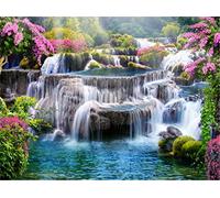 DIY 5D Diamant Peinture Kits Paysage de cascade Diamond Painting Cristal Strass Adultes Diamant Image Artisanat pour Salon Stickers Muraux Décor à La Maison Round Drill(40x50cm/16x20inch)