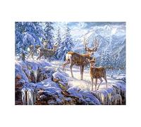 DIY 5D Diamant Peinture par numéro kits Paysage de neige Cerf Forage Complet Broderie diamant Painting Strass point de croix Travaux manuels Salon Chambre Décoration mural 50x70cm/20x28inch Round