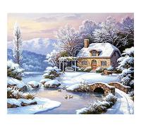 DIY 5D Diamant Peinture Point De Croix Broderie Diamond Painting Kits Paysage de neige d'hiver Salon Chambre Décoration Autocollant mural 40x60cm/16x24inch