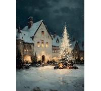 DIY 5D Diamond Painting Arts Kits pour Adulte, Arbre De NoëL De Construction De Neige Diamond Art Kits Full Drill Cristal Images Point Croix Débutants Wall Decor Cadeau 80x110cm hJ6-902