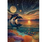 DIY 5D Diamond Painting Arts Kits pour Adulte, Le Dauphin éToilé Diamond Art Kits Full Drill Cristal Images Arts Peinture Point Croix Diamant Painting Débutants Home Wall Decor Cadeau 20x30cm hJ6-891