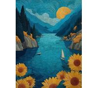 DIY 5D Diamond Painting Arts Kits pour Adulte, RivièRe Pittoresque Pics Diamond Art Kits Full Drill Cristal Images Peinture Point Croix Diamant Painting Débutants Wall Decor Cadeau 80x110cm hJ6-389