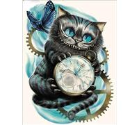 Diy 5d Diamond Painting By Number Kit (30*40cm, Clock Cat), Diamond Painting, Diamond Embroidery Cat, Rhinestone Embroidery Cross Stitch Art Craft Canvas Wall Decor