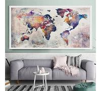 DIY 5D Diamond Painting Grand Format,Broderie Diamant Kit Complet,Kit Peinture Diamant Point de Croix,Tableau Chambre Adulte,Diamant Peinture,Décoration Murale Carte Du Monde de L'Art 60x120cm B75