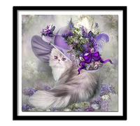DIY 5D Diamond Painting Kits Chat Violet Au Chapeau 50x50cm Broderie Diamant Peinture Kits Bricolage Full Drill Cristal Strass Point de Croix Arts Craft Pour Décoration Maison/Salon/Chambre/Bureau